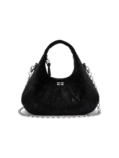 Ganni Women's Mini Velvet Moire Top Handle Bag In Black