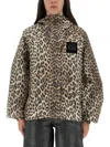 Ganni Leopard Print Nylon Jacket In Multi