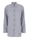 Ganni Multicolor Shirt With All-over Stripes And Logo Patch On The Front In Viscose Blend Woman