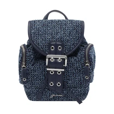 Ganni Women Nano Bucky Backpack In Denim Tweed In Blue