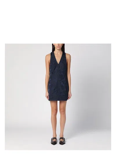 Ganni Women's Navy Mini Dress With Knot Detail