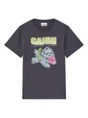 Ganni Organic Cotton T-shirt Featuring Dog Graphic In Black