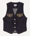 Ganni Neppy Checked Tweed-trimmed Organic Denim Vest In Gray