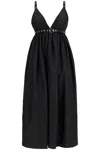 Ganni Black Long Dress With A V-neck Embellished With Studs In Black