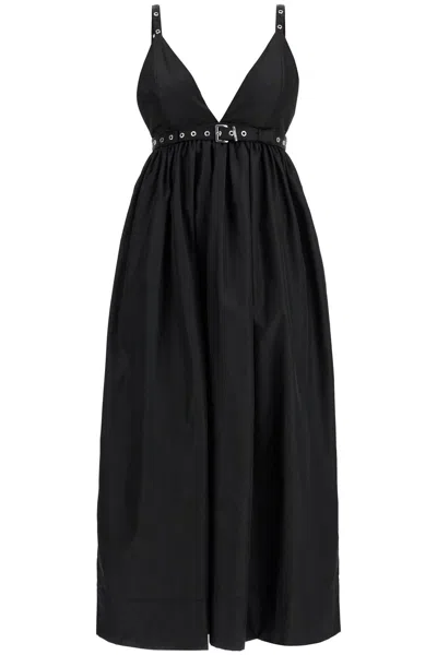 Ganni Nylon Midi Dress In Seven In Black