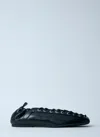 Ganni Eyelets Lace Up Ballerina Crinkle Oleatex In Black