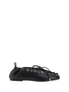 Ganni Black Lace-up Ballerinas With Metal Eyelets And Elasticized Ankle In Eco-leather Woman