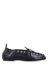 Ganni Black Lace-up Ballerinas With Metal Eyelets And Elasticized Ankle In Eco-leather Woman In Black