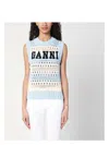 Ganni Openwork Striped Vest With Logo Inlay In Green