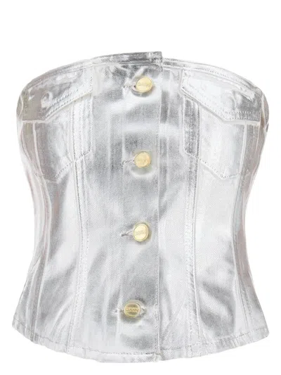 Ganni Women's Organic Cotton Denim Corset Top