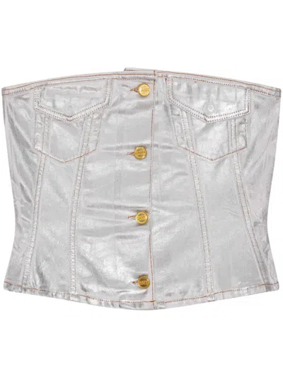 Ganni Women Organic Cotton Denim Corset In White