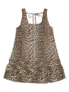Ganni Brown Leopard Cotton Poplin Mini Dress In Brown