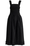 Ganni Black Cotton Poplin Midi Strap Smock Dress In Black