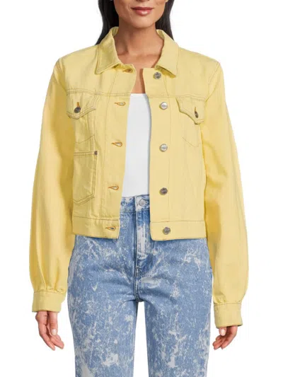 Ganni Women's Overdyed Spread Collar Trucker Jacket In Yellow
