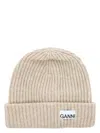 Ganni Wool-blend Light Structured Rib Knit Beanie In Beige