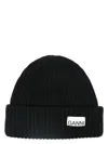 Ganni Oversize Ribbed Beanie In Black