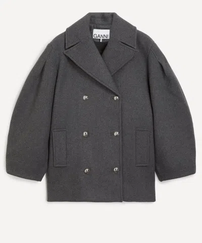 Ganni Women's Oversized Midi Peacoat In Gray