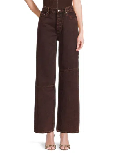 Ganni Women's Panelled Wide Leg Jeans In Chocolate