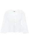 Ganni Bow-detailed Cotton-poplin Peplum Blouse In White