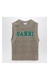 Ganni Perforated Vest With Logo Inlay In Grey