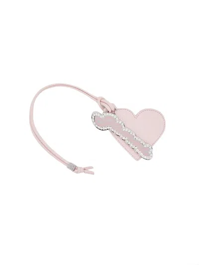 Ganni Heart Logo Embellished Keychain In White