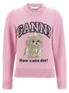 Ganni Wool Sweater With Poodle In Pink