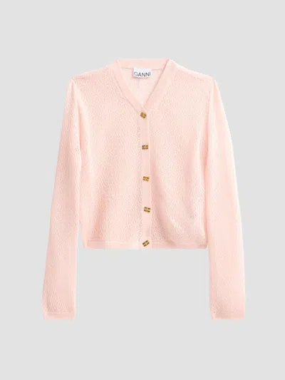 Ganni Women's Pointelle-knit Cardigan In Pale Lilac