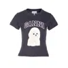 Ganni Women Black T-shirt With Round Neck And Maxi Logo On The Front In Cotton Woman In Blue