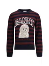 Ganni Graphic Wool Mix Poodle Stripe Crewneck Knitwear Multicolor In Multi