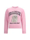 Ganni Womens Chalk Pink Poodle Logo-motif Wool-blend Knit Jumper Xs In Pink