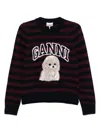 Ganni Graphic Wool Mix Poodle Stripe Crewneck Knitwear Multicolor In Brown