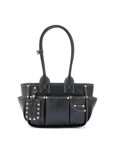 Ganni Women's Posy Small Croc-embossed Shoulder Bag In Black