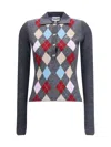 Ganni Long-sleeved Polo Shirt With Argyle Pattern In Gray