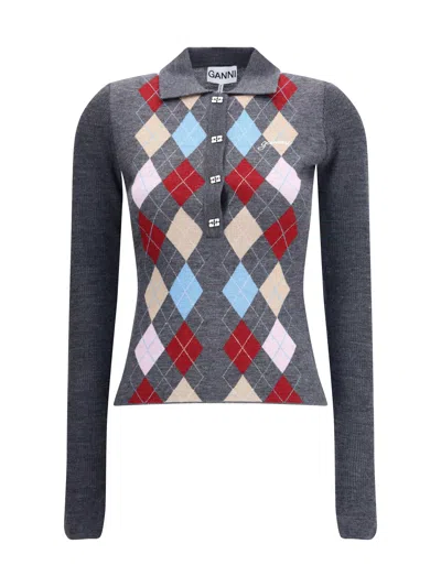GANNI GANNI WOMEN PRINT POLO SWEATER