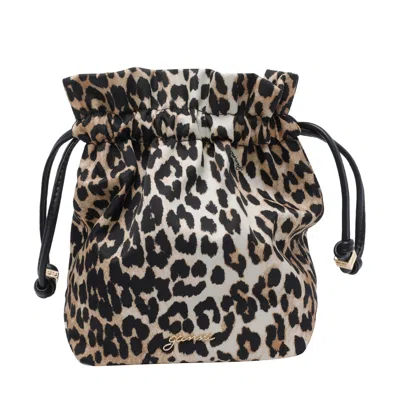 Ganni Women Printed Bou Bucket Pouch With Leopard In Brown