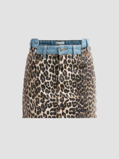 Ganni Women's Printed Denim Fold Mini Skirt In Multi