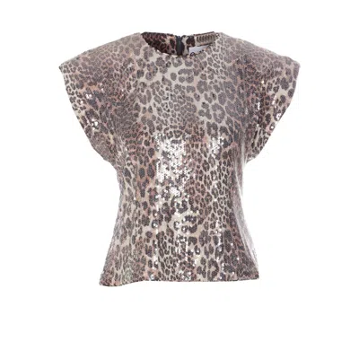 GANNI GANNI WOMEN PRINTED LEOPARD SEQUINS T-SHIRT
