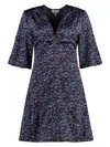 Ganni Printed Satin Dress In Black