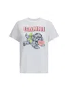 Ganni Graphic Print Crew Neck Short Sleeve Top In White