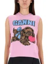 Ganni Puppy Love Graphic Wool Vest In Pink