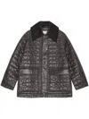Ganni Shiny Black Quilted Midi Jacket With Pointed Collar In Black