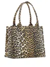 Ganni Women Large Leopard Print Logo Tote Bag In Multi