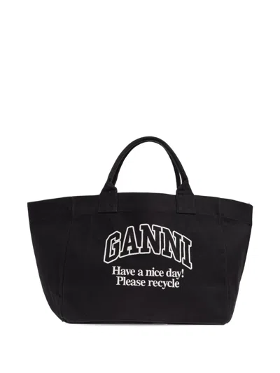Ganni Women Recycled Cotton Xxl Tote Bag In Black