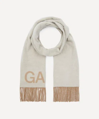 Ganni Women's Recycled Wool-blend Fringed Logo Scarf