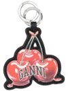 Ganni Leather Keychain In Red