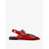 Ganni Red Wide Welt Buckle Ballerina Flats In Red