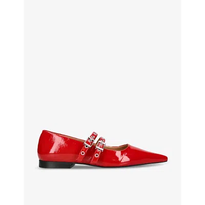 Ganni Womens Red Eyelets Ballerina Leather Flats In Racing Red