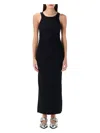 Ganni Soft Cotton Rib Tank Top Long Dress In Black