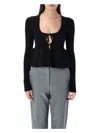Ganni Stretch Viscose Blend Peplum Cardigan In Black