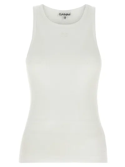 Ganni Ribbed Top In White